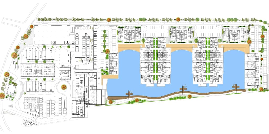 Hospitality Punta Cana — Asset ristorativi a OCEANA 3 Hospitality Punta Cana: planimetria generale del complesso OCEANA, con lagune ed edifici residenziali