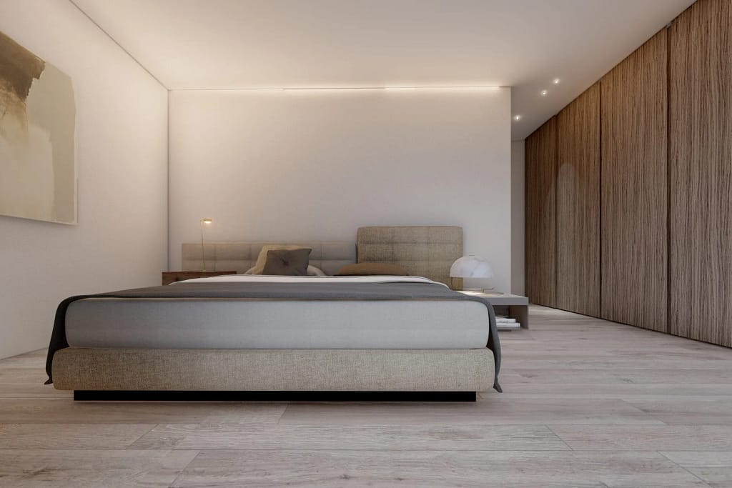 Tecnologia per il sonno e recupero 5 Camera da letto minimale con boiserie in legno