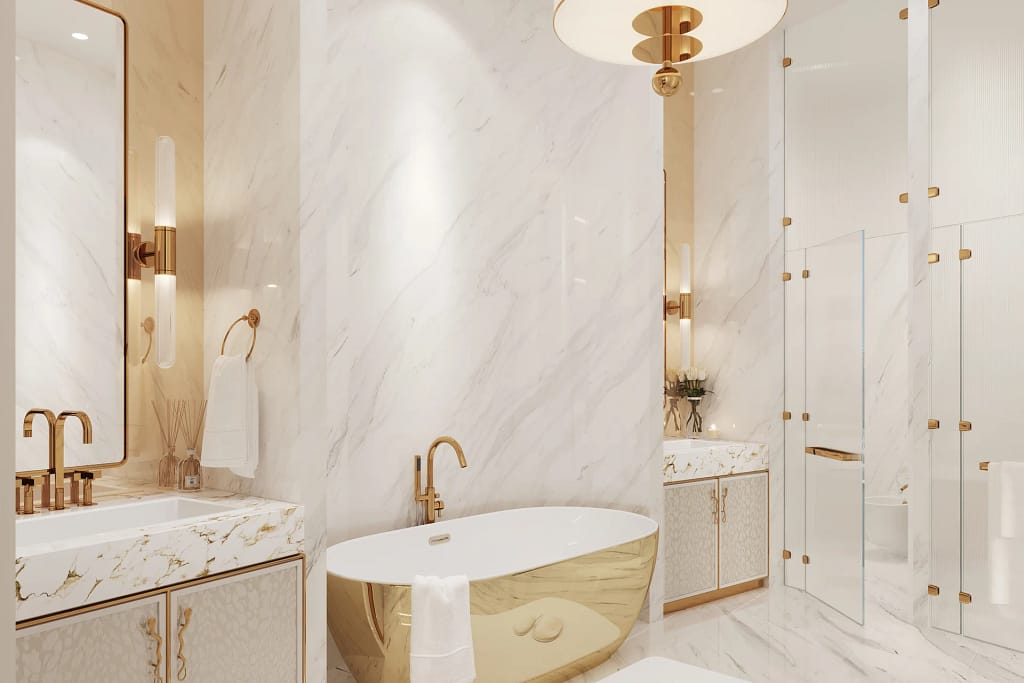 Cavalli Tower — Residenze firmate Cavalli a Dubai Marina 18 Cavalli Tower: bagno di un duplex Super Luxury a 5 camere