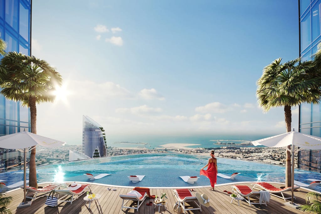 Safa Two — de GRISOGONO tower on Sheikh Zayed Road, Dubai 16 Safa Two: the floating pool with a view of the Dubai coast