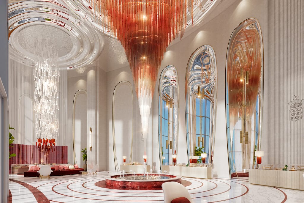 Safa Two — de GRISOGONO tower on Sheikh Zayed Road, Dubai 8 Safa Two: the ruby-red lobby inspired by de GRISOGONO jewellery