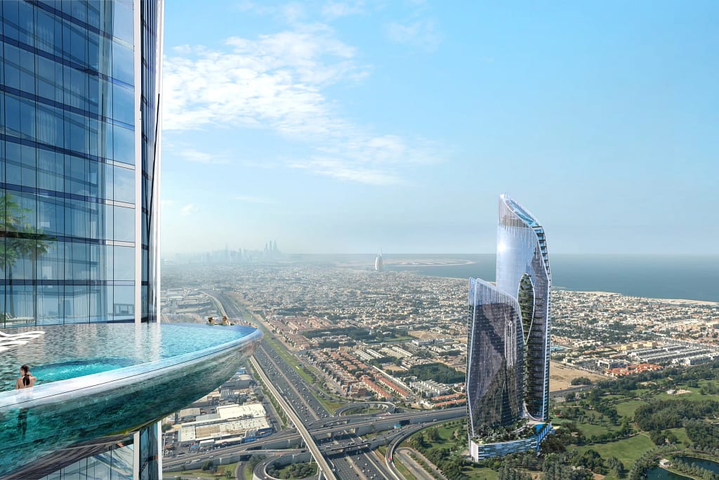 Safa Two — de GRISOGONO tower on Sheikh Zayed Road, Dubai 21 Safa Two: view from the tower towards the coast and Jumeirah