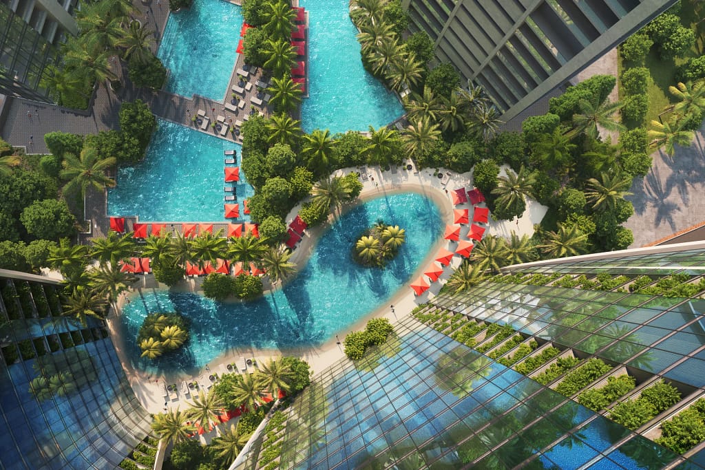 Safa Two — Torre de GRISOGONO sulla Sheikh Zayed Road, Dubai 25 Safa Two vista dall'alto: ingresso e giardini del podio