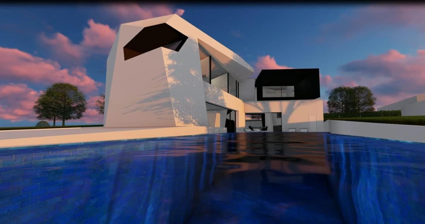 Rock House — Concept di villa futuristica per Dubai 1 Rock House — piscina al tramonto
