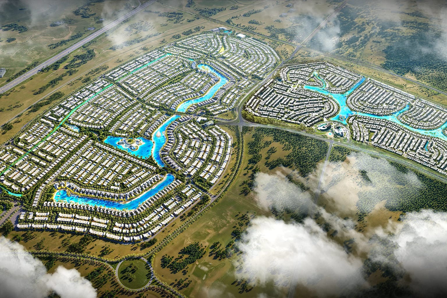 DAMAC Islands 2 — Villas and Townhouses in Dubailand, Dubai 31 DAMAC Islands 1 and 2 in Dubailand: bird's-eye view of the two communities