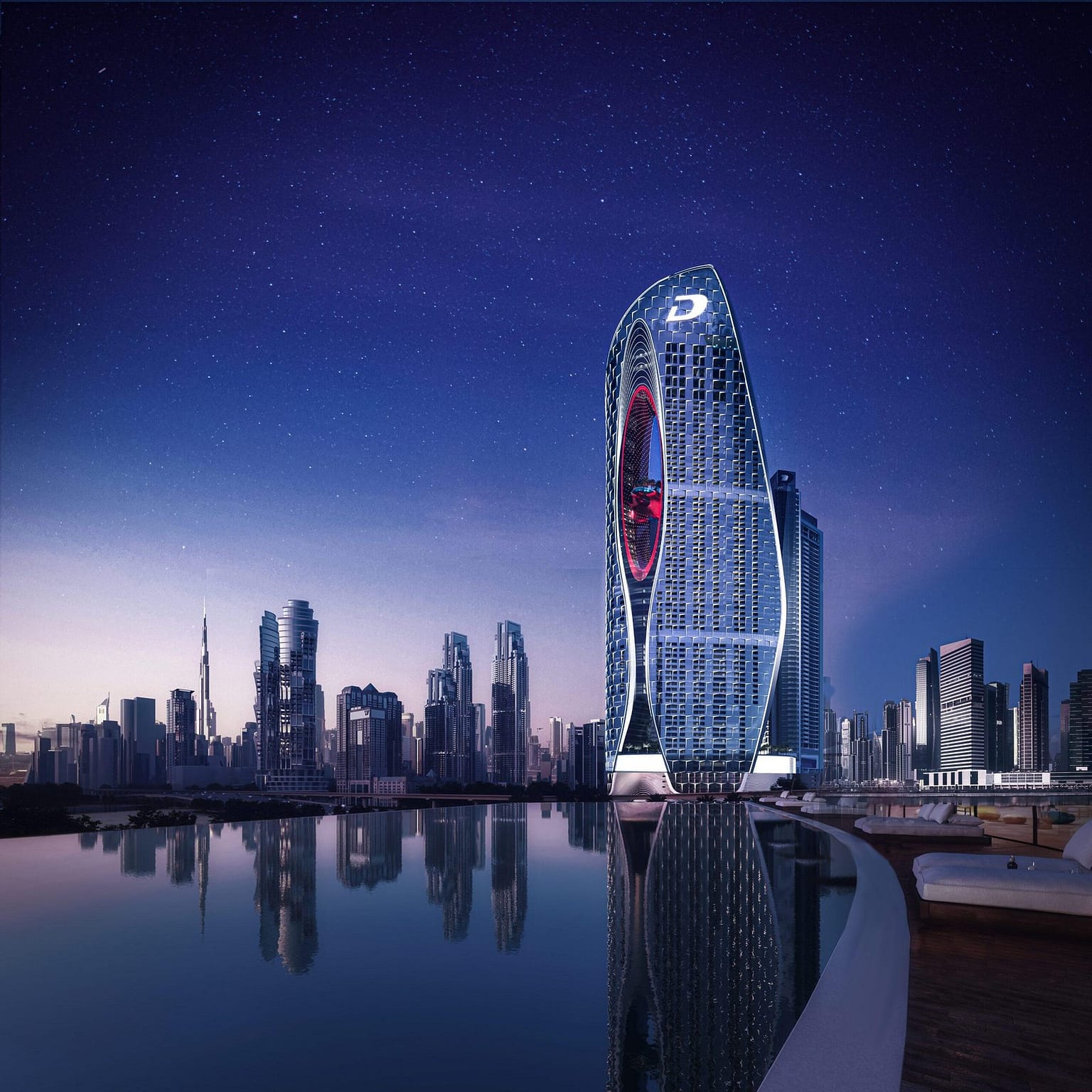 Elite Luxury Real Estate & Travel - Investimenti immobiliari di lusso internazionali & viaggi professionali 52 Villa contemporanea illuminata di notte — render notturno di una residenza con piscina