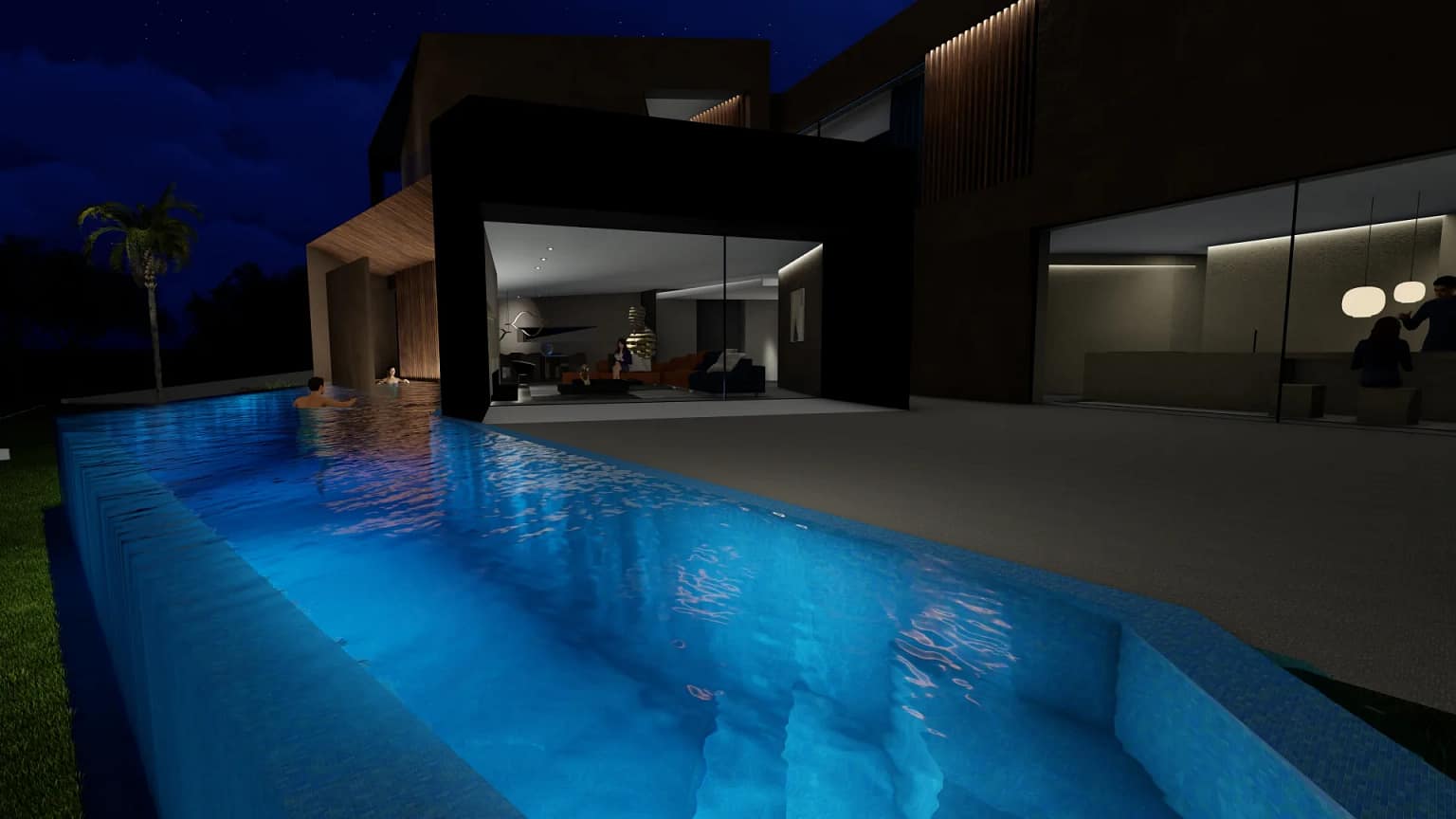 Iron Villa — piscina illuminata