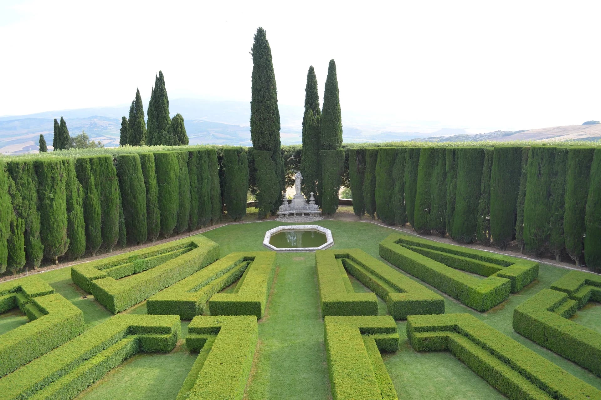 Made in Italy 72 Formal garden with hedges and cypress trees at Villa La Foce, Chianciano Terme, Tuscany