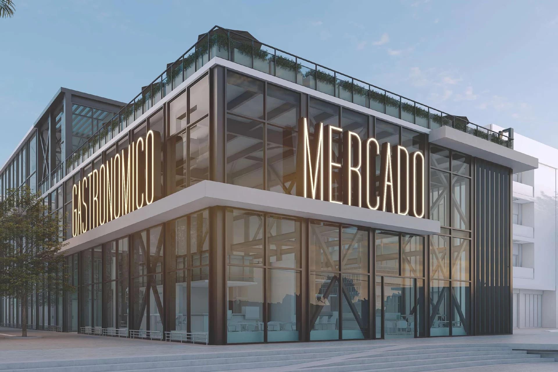 Mercato gastronomico Punta Cana: l'edificio di OCEANA con l'insegna «Mercado Gastronómico»