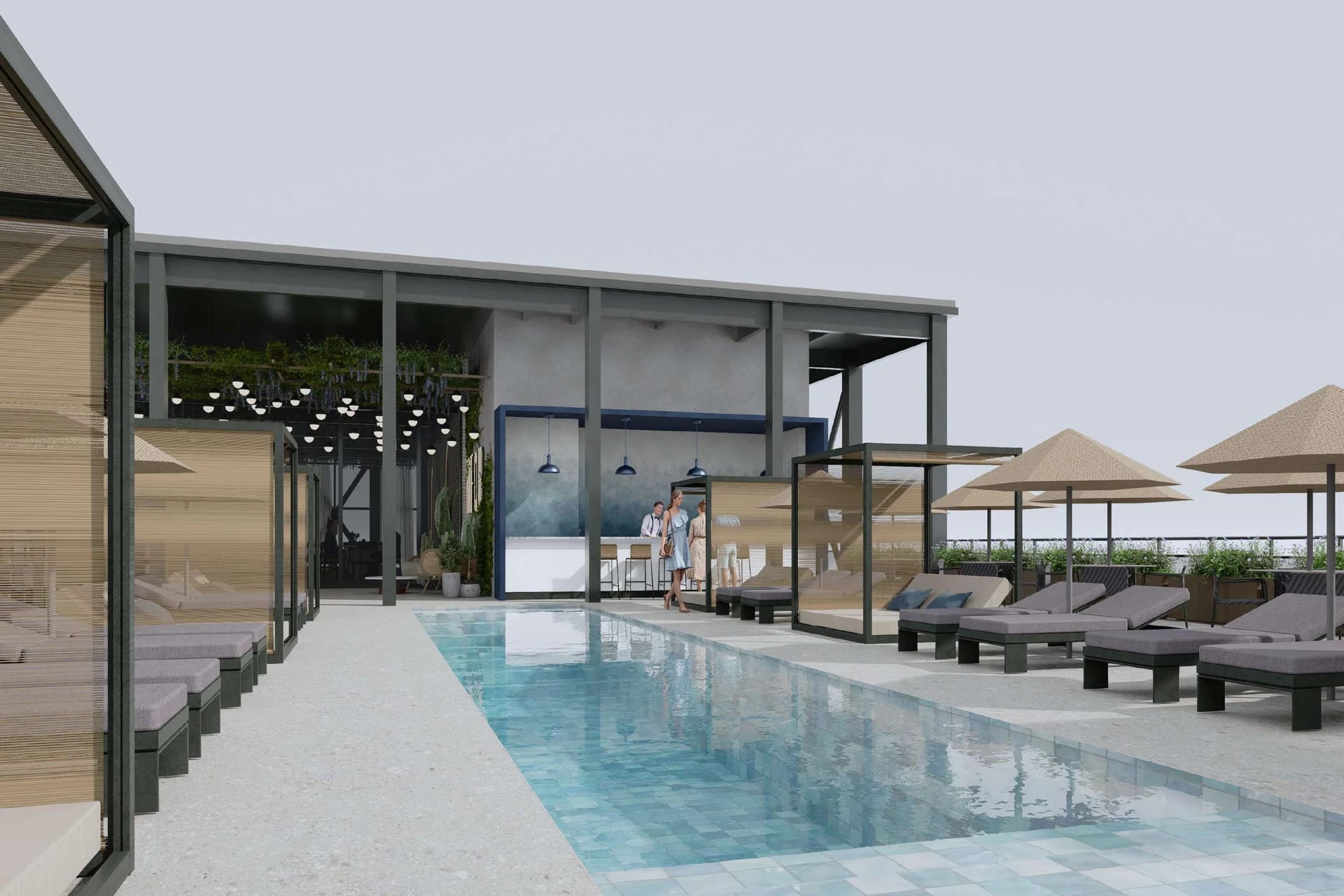 OCEANA Punta Cana: il rooftop del mercato gastronomico con piscina, lettini e ombrelloni