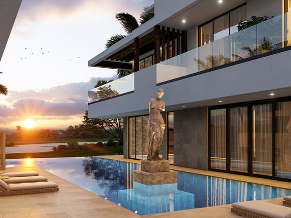 Elite Luxury Real Estate & Travel - Investimenti immobiliari di lusso internazionali & viaggi professionali 44 Villa Cayuco 11 Cap Cana — render della piscina e degli spazi esterni della villa, Repubblica Dominicana