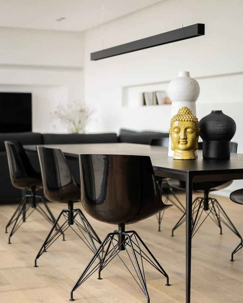 Designer Lighting — The Lighting Design of the Villa 16 Designer lighting: Occhio chandelier above the MD Home dining table